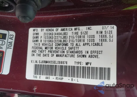 2014 Honda Cr-V Lx from USA, damaged, VIN 5J6RM4H35EL098976